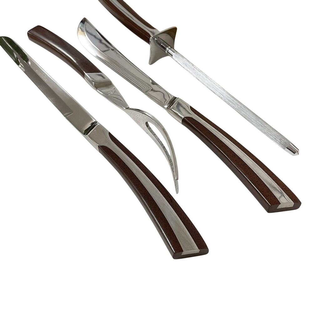 Rare VTG 4 PC MCM WELDAN Stainless Steel Carving Set Made In Japan Orig Case HBN